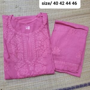 Chikankari pant kurti set-dark pink