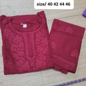 Chikankari pant kurti set-maroon