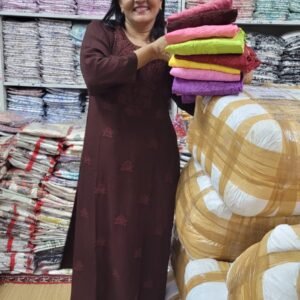 Machine work pant kurti set-brown colour