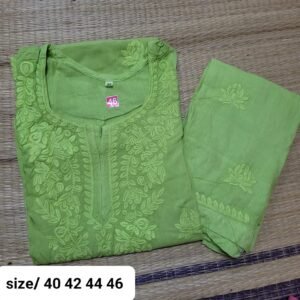 Machine work pant kurti set-green colour