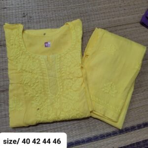 Machine work pant kurti set-yellow colour