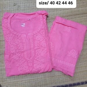 Machine work pant kurti set-peach colour