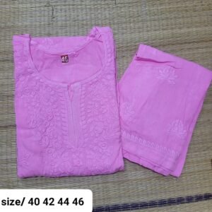 Machine work pant kurti set-Baby pink colour
